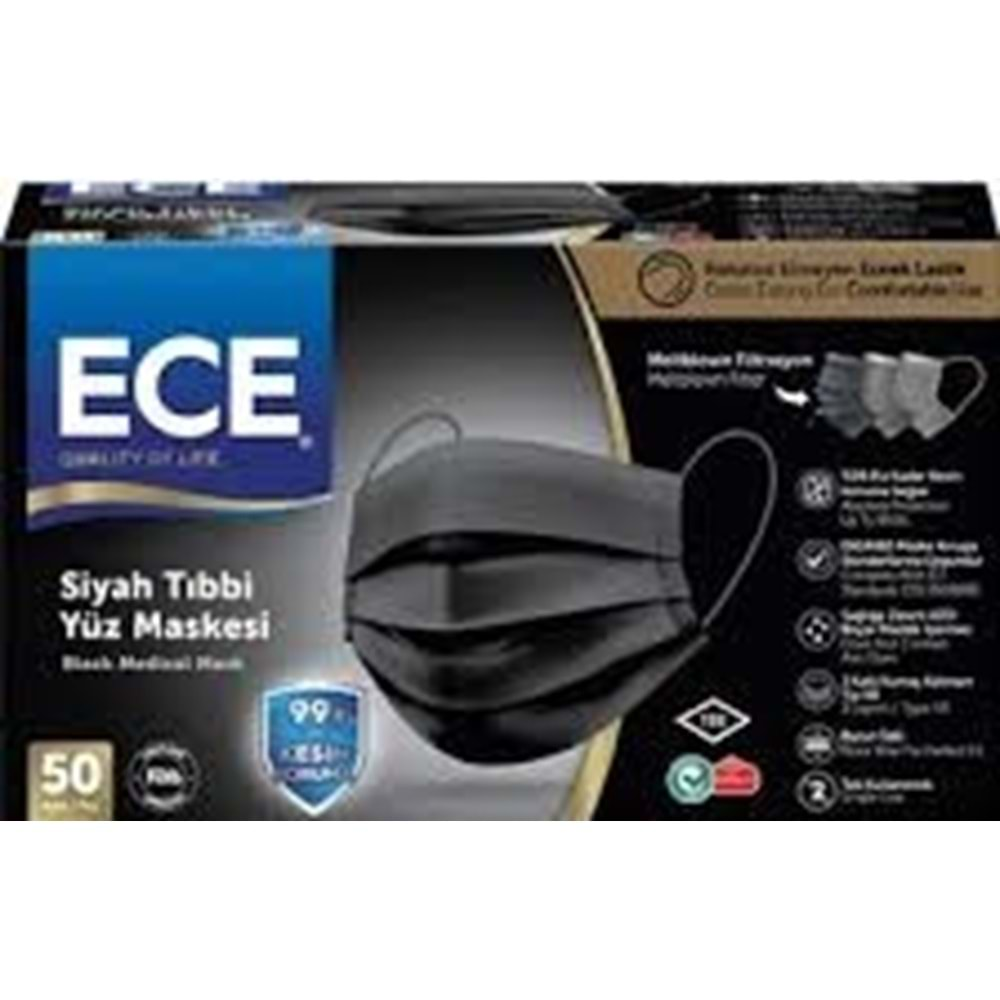 ECE SİYAH YENİ NESİL MASKE 50 Lİ