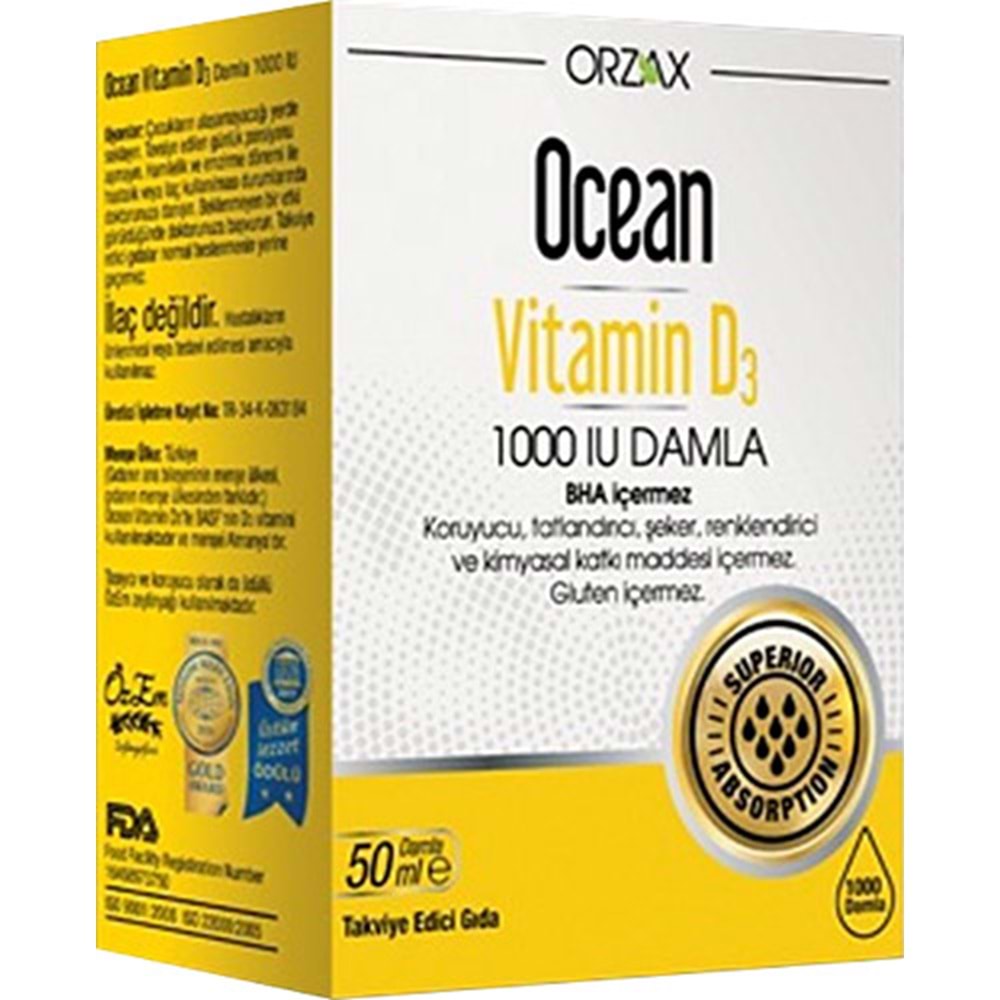 OCEAN VİTAMİN D3 1000 IU 50 ML DAMLA