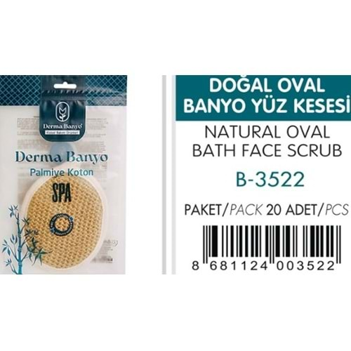 DERMA 3522 DOĞAL OVAL BANYO YÜZ KESESİ