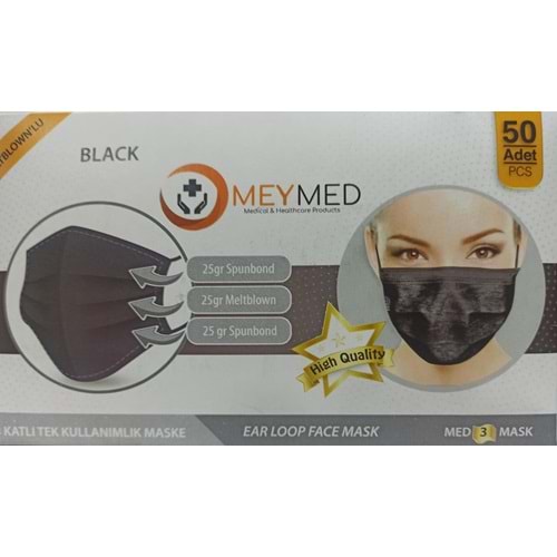 MEYMED MASKE 3 KATLI 50 Lİ-SİYAH
